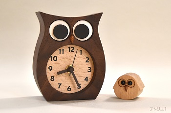 ふくろうの置き時計：親子ver|ふくろうの時計はアトリエ1